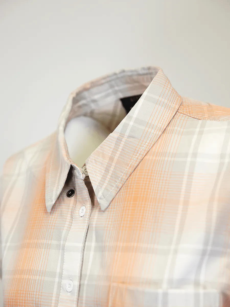 Branded  Women's Coral Grey Plaid S/S Woven Shirt (S01)