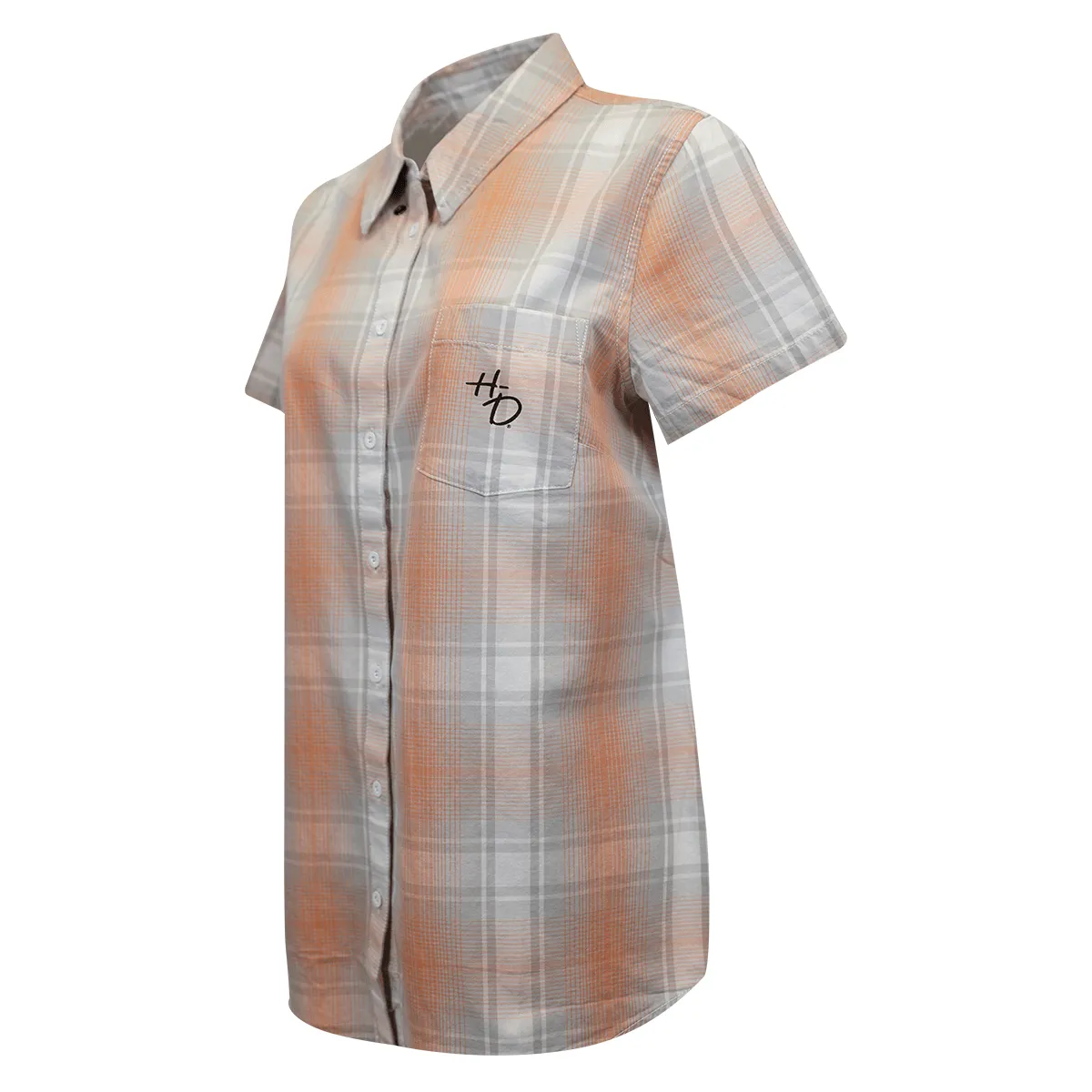 Branded  Women's Coral Grey Plaid S/S Woven Shirt (S01)