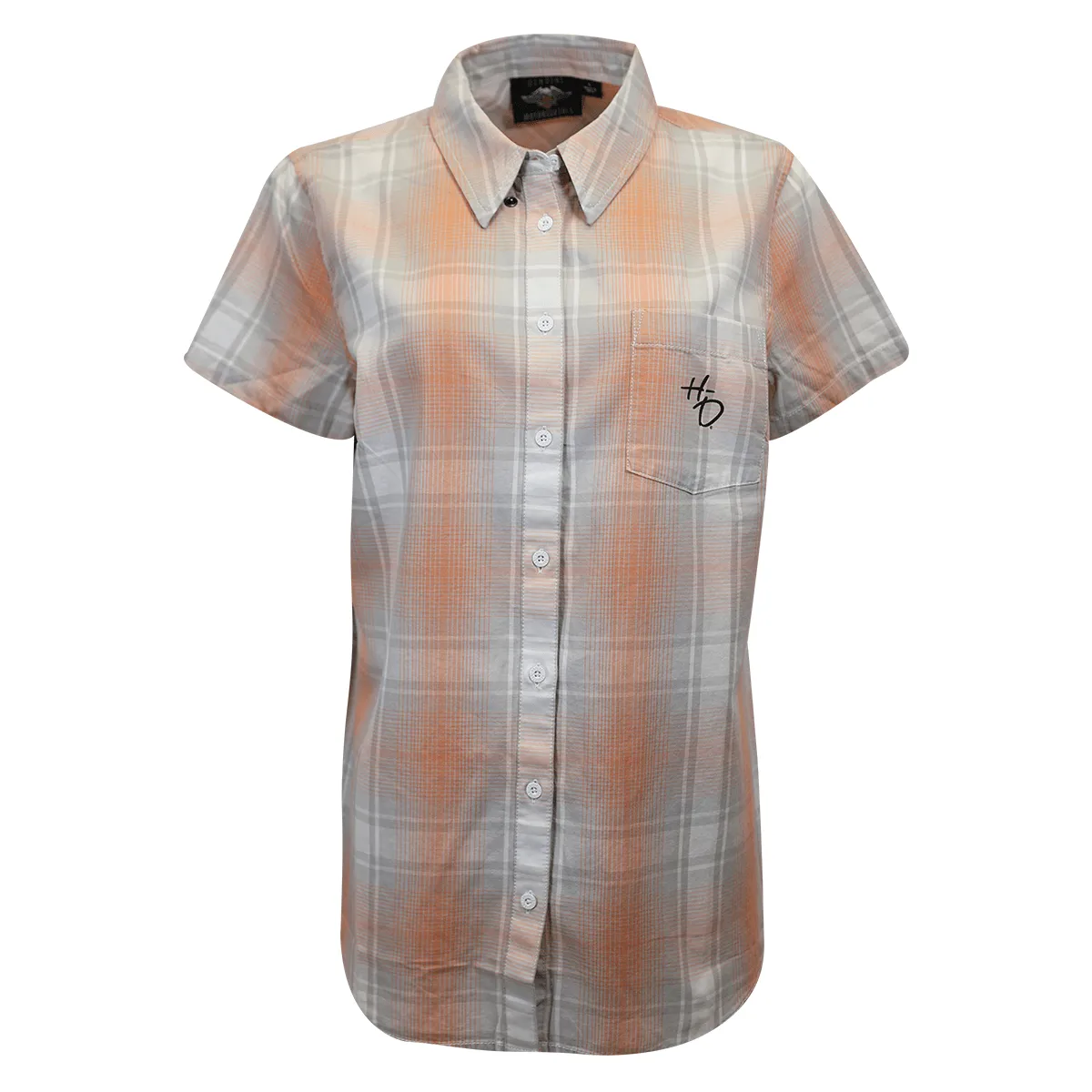 Branded  Women's Coral Grey Plaid S/S Woven Shirt (S01)