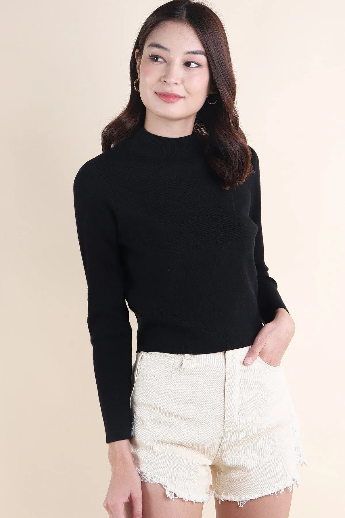 BREN HIGH NECK KNIT TOP IN BLACK