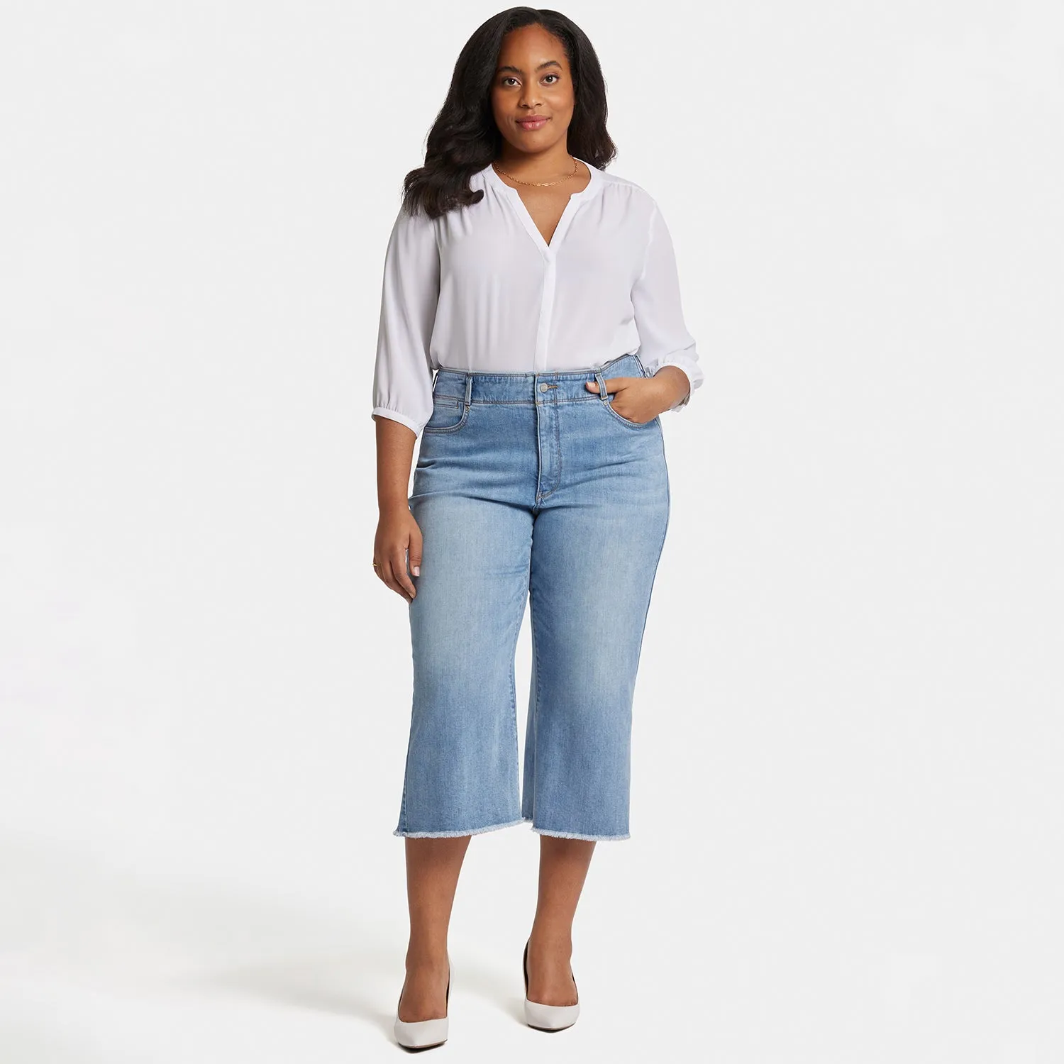 Brigitte Wide Leg Capri Jeans In Plus Size - Corfu