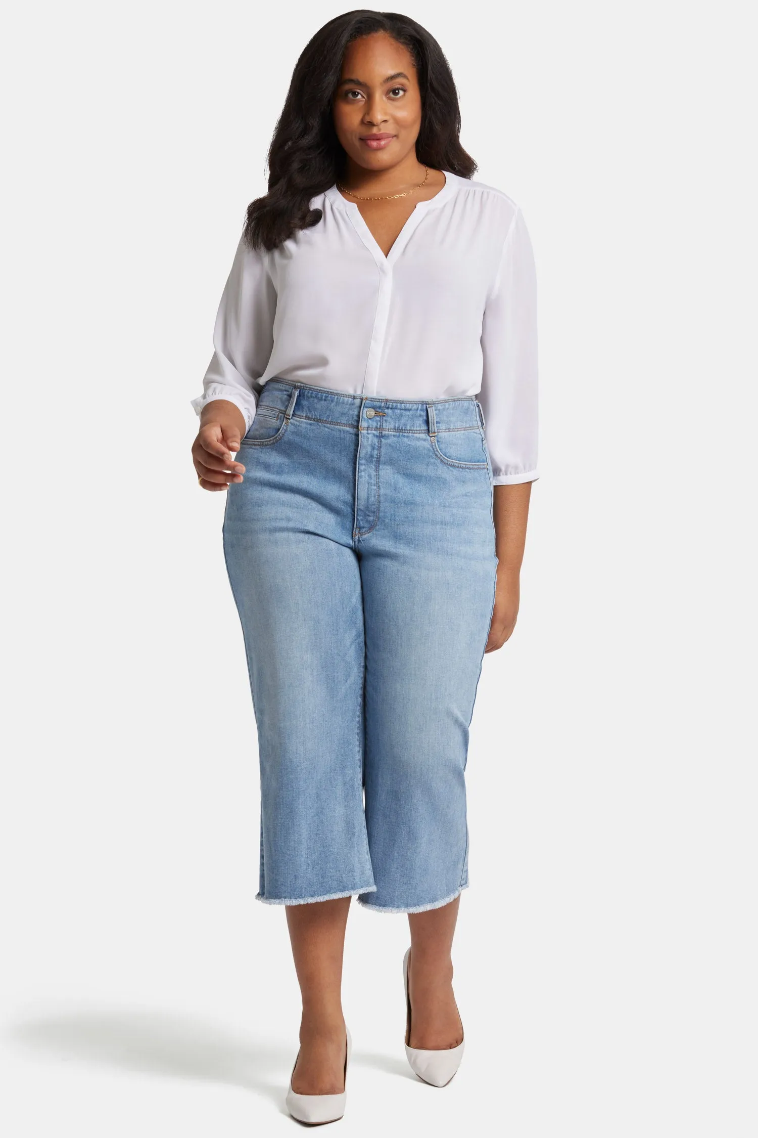 Brigitte Wide Leg Capri Jeans In Plus Size - Corfu