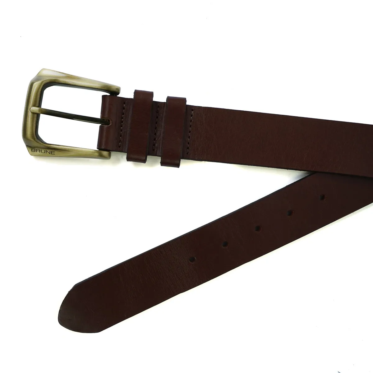 Brown Double Loop Belt in Genuine Leather with Smokey Finish Buckle