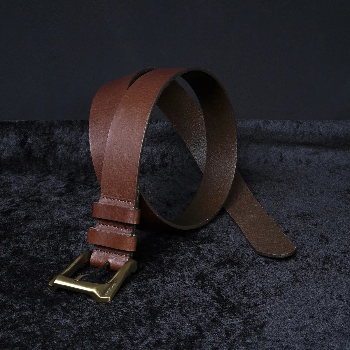 Brown Double Loop Belt in Genuine Leather with Smokey Finish Buckle