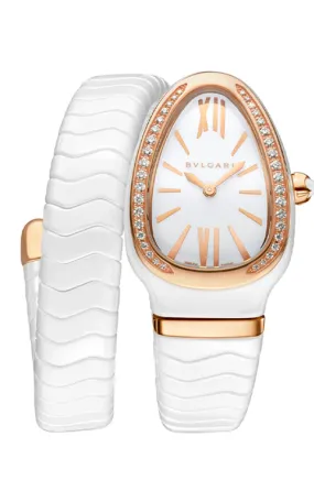 Bulgari Serpenti Spiga White Ceramic & Diamonds Watch 102613