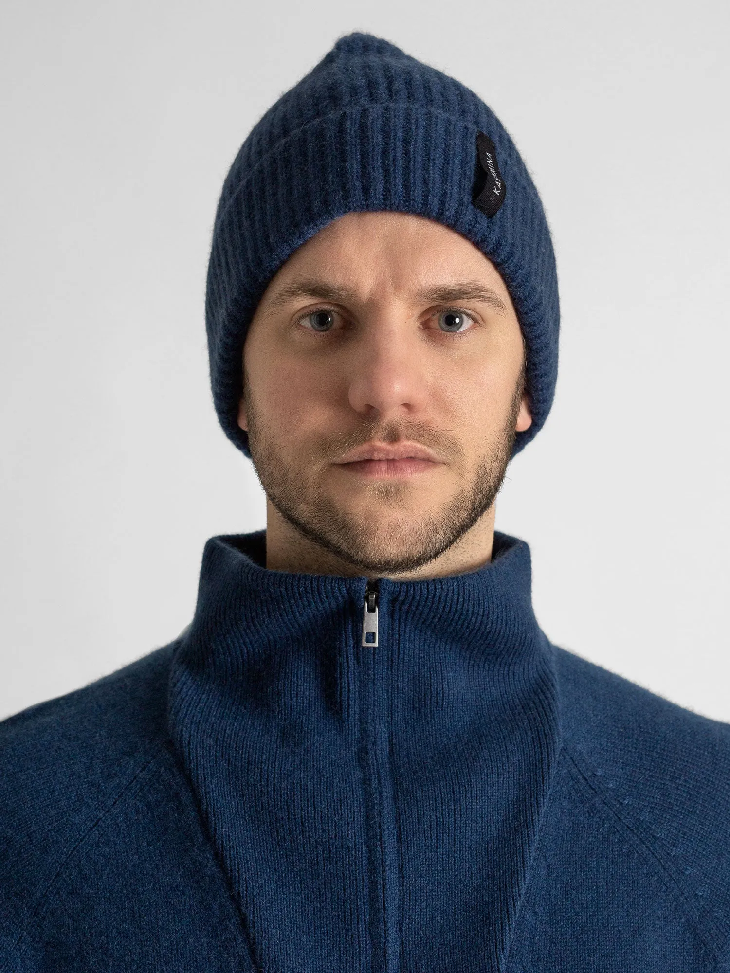 Cashmere beanie men "Ask" - mountain blue