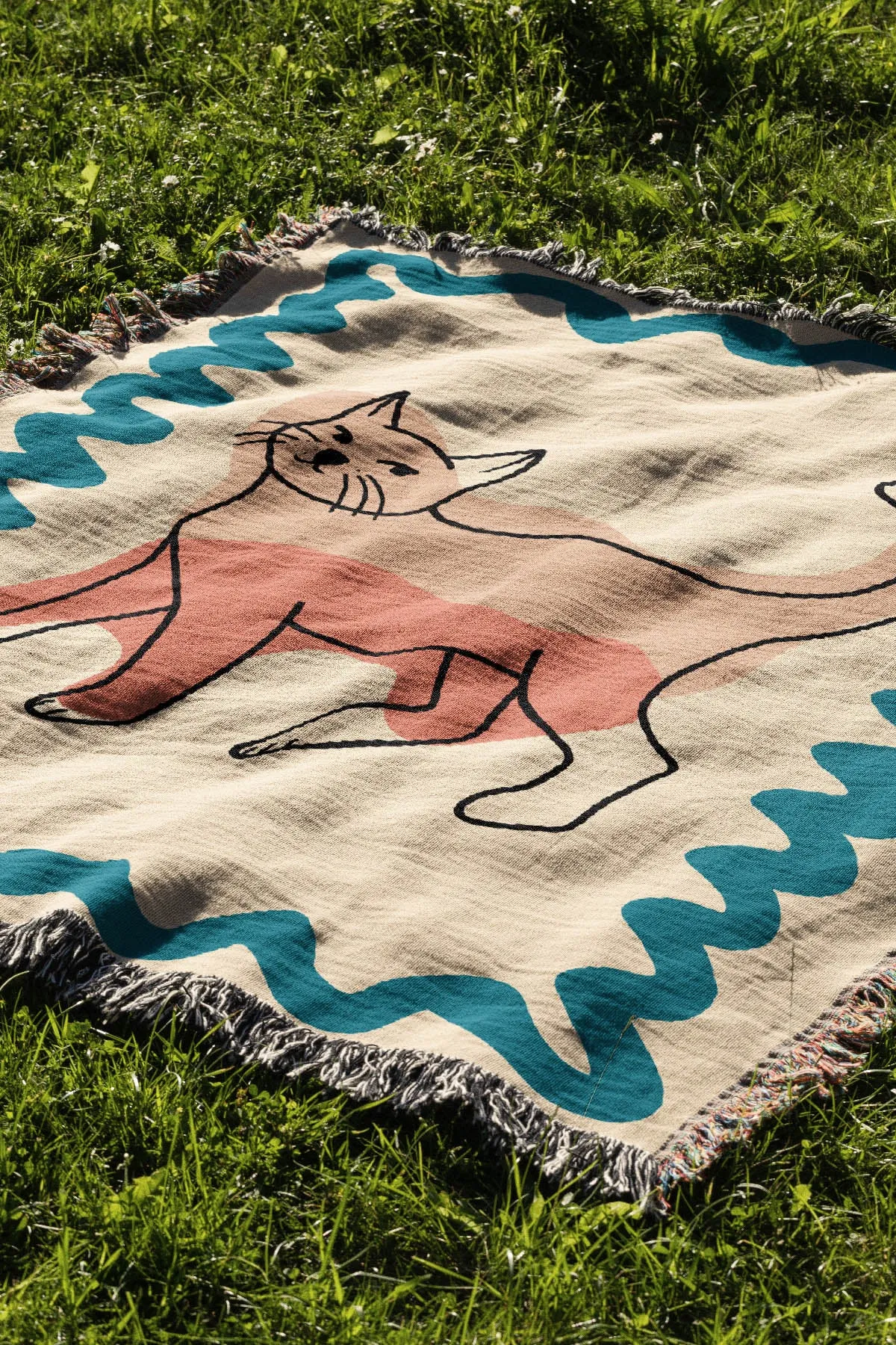 Cat Colour Swirl Jacquard Woven Blanket (Neutral)