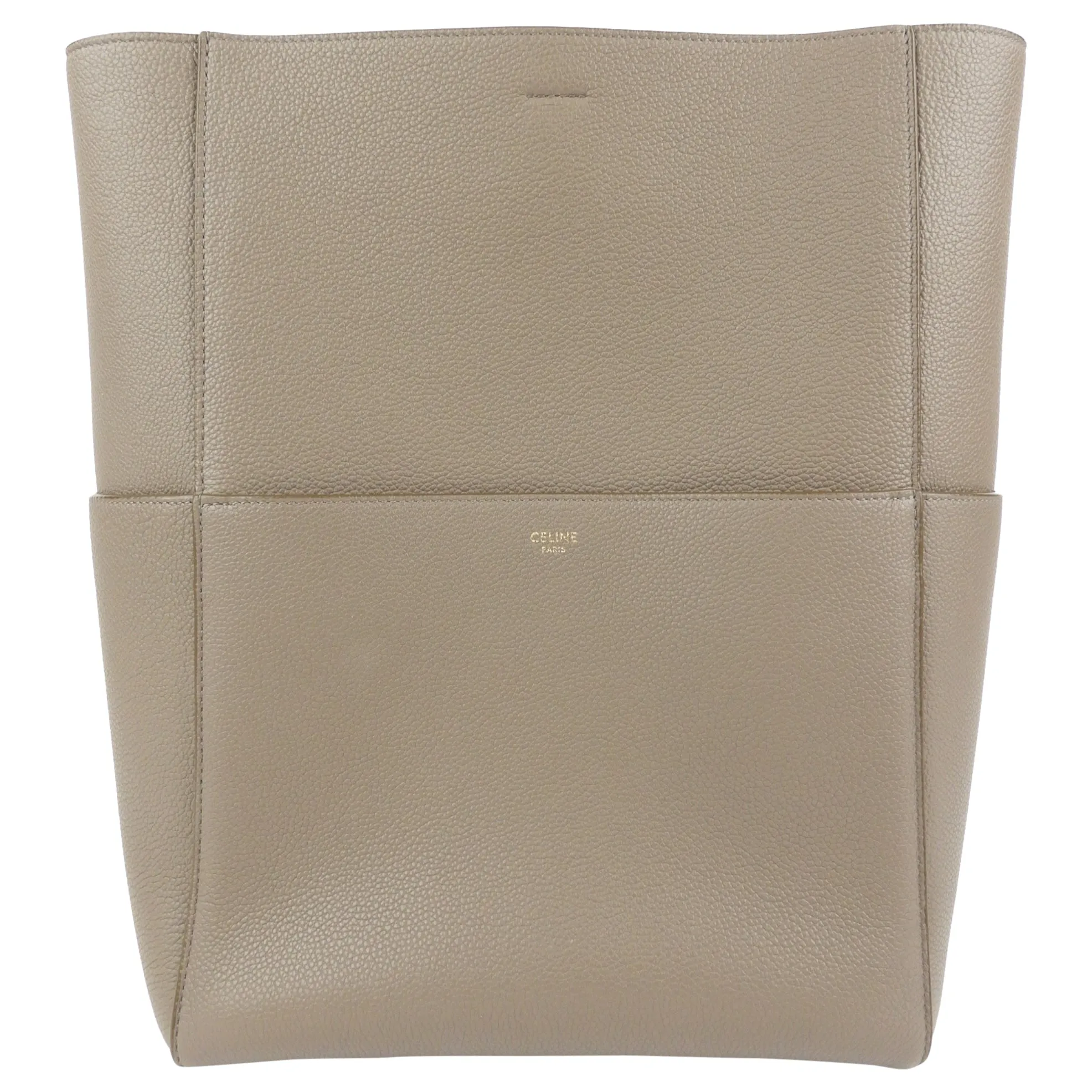 Celine Sangle Seau Taupe Grey Soft Grained Calfskin Leather Shoulder Bag