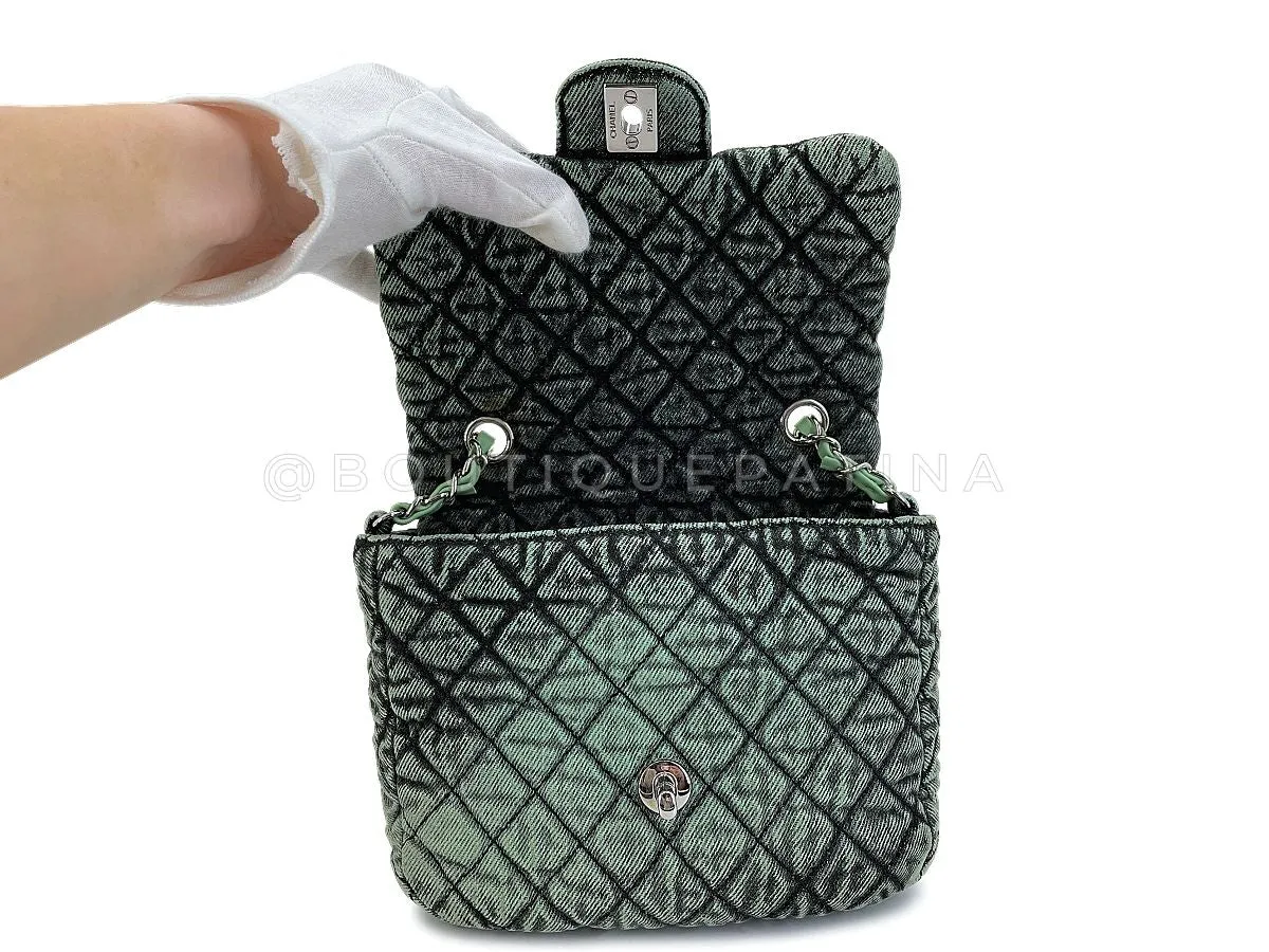 Chanel 2019 Denimpressions Green Washed Quilted Denim Crossbody Flap Bag RHW