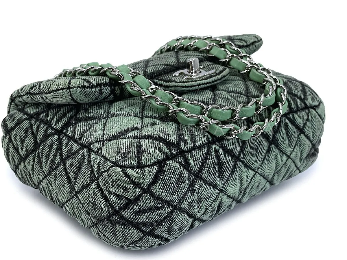 Chanel 2019 Denimpressions Green Washed Quilted Denim Crossbody Flap Bag RHW