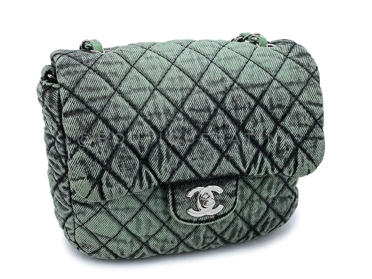 Chanel 2019 Denimpressions Green Washed Quilted Denim Crossbody Flap Bag RHW