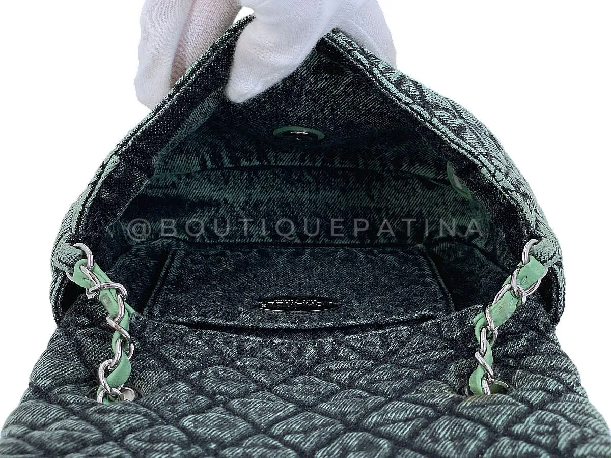 Chanel 2019 Denimpressions Green Washed Quilted Denim Crossbody Flap Bag RHW