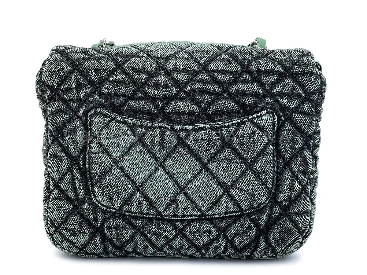 Chanel 2019 Denimpressions Green Washed Quilted Denim Crossbody Flap Bag RHW