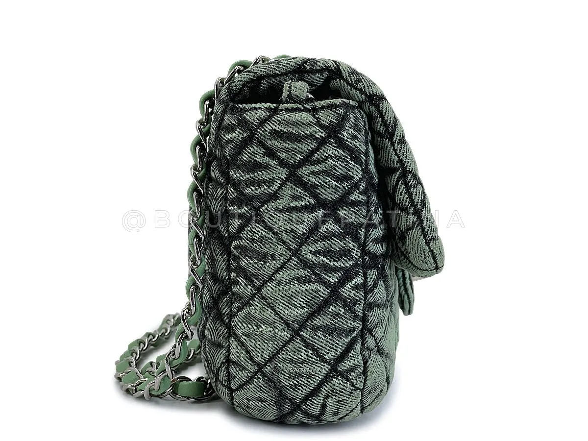 Chanel 2019 Denimpressions Green Washed Quilted Denim Crossbody Flap Bag RHW