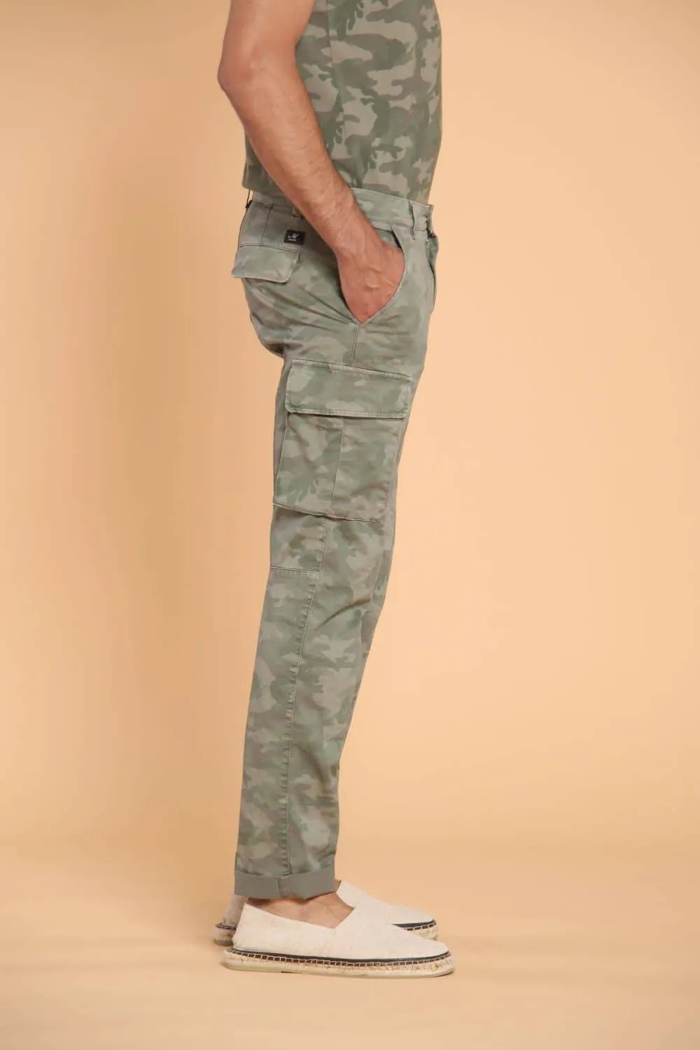 Chile pantalone cargo uomo in cotone con pattern camouflage extra slim ①