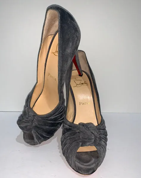 CHRISTIAN LOUBOUTIN Gray Suede Peep-Toe Pumps Size 38