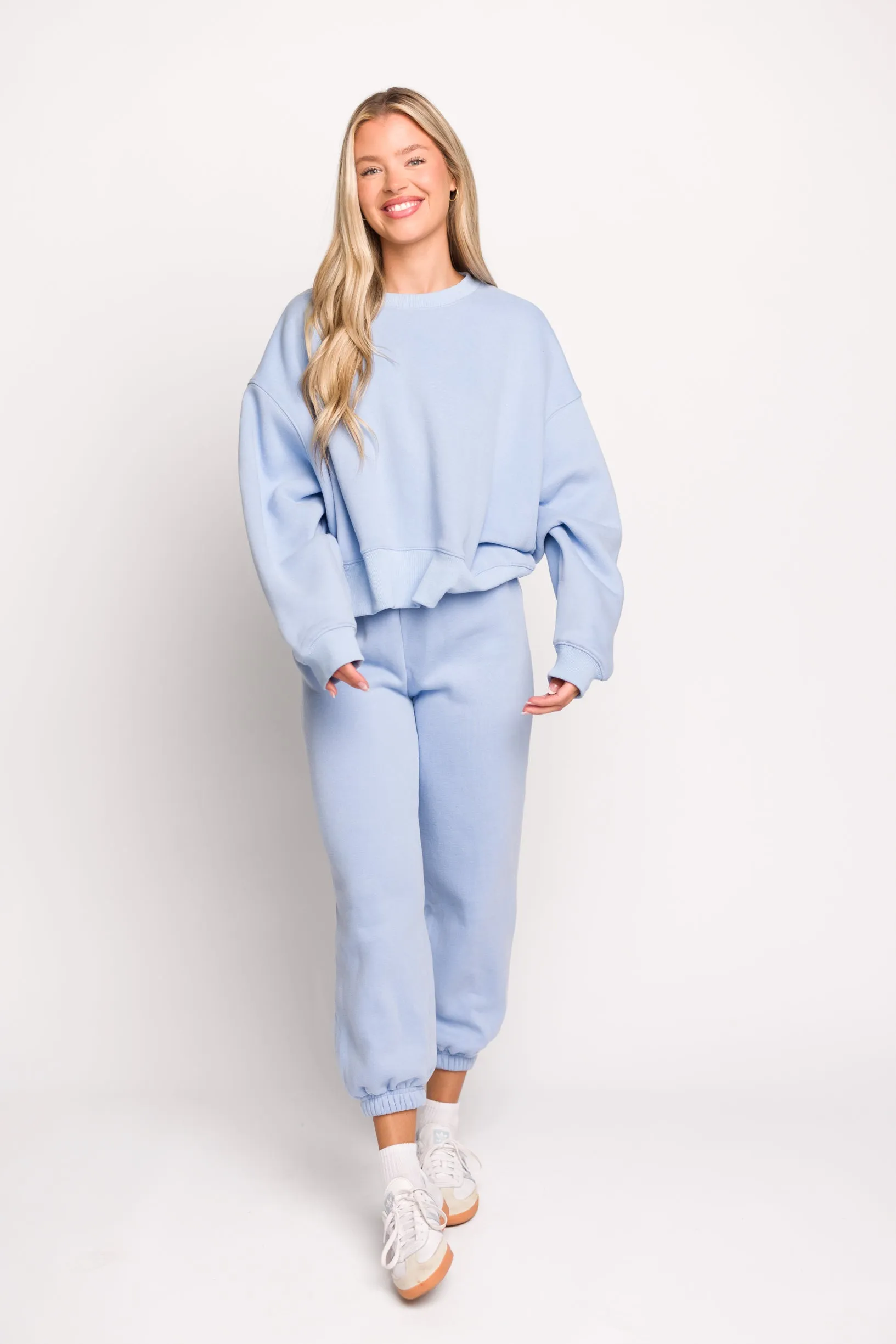 Comfy Cozy Sweatshirt and Sweatpants Set in Baby Blue