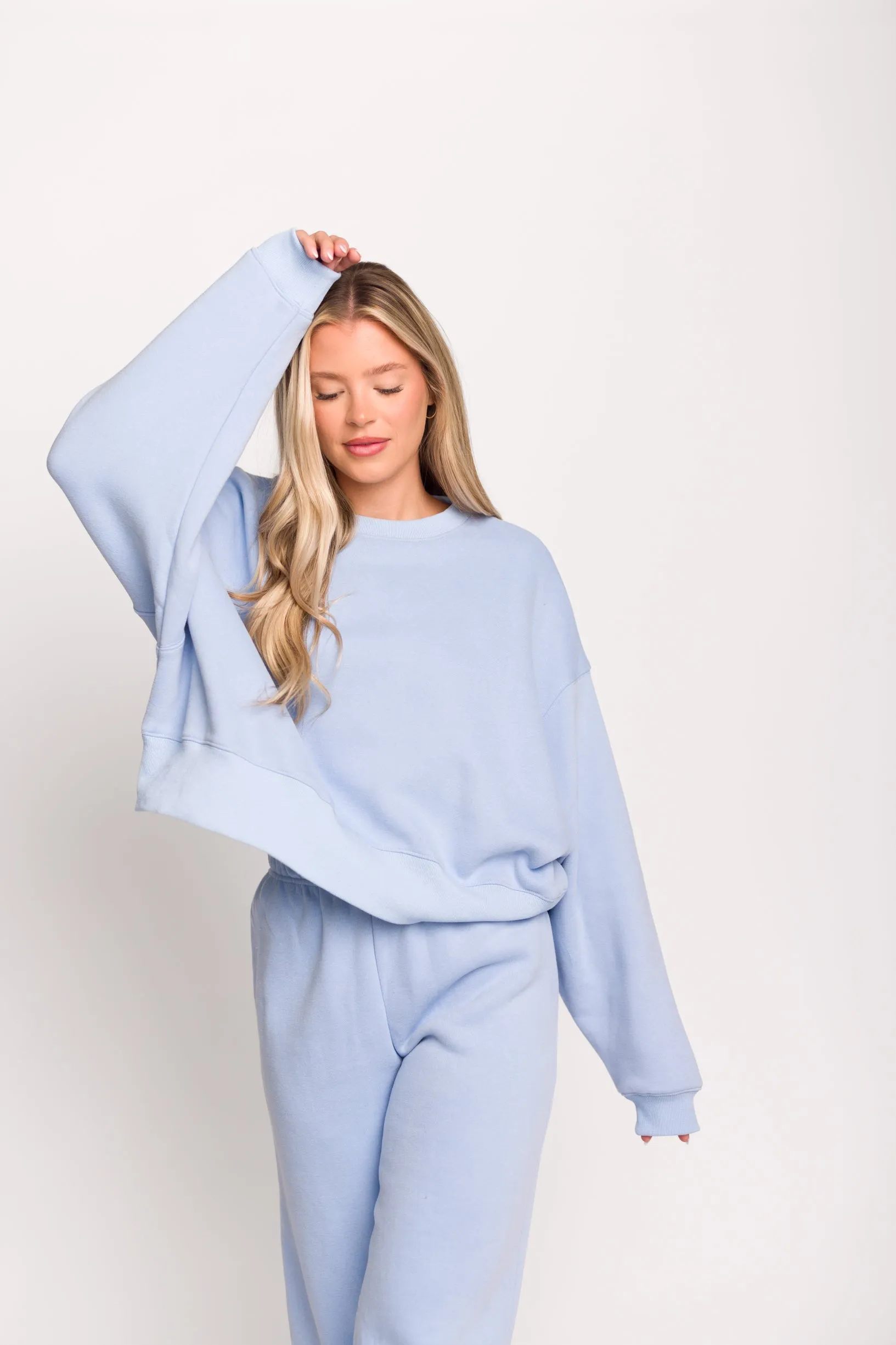 Comfy Cozy Sweatshirt and Sweatpants Set in Baby Blue