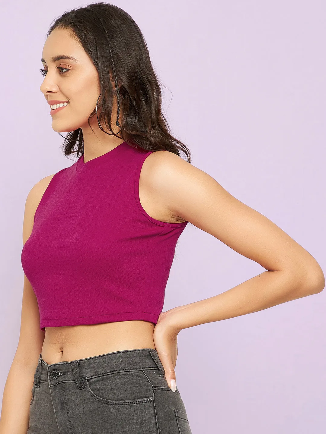 Cotton Stretchable High Neck Crop Top