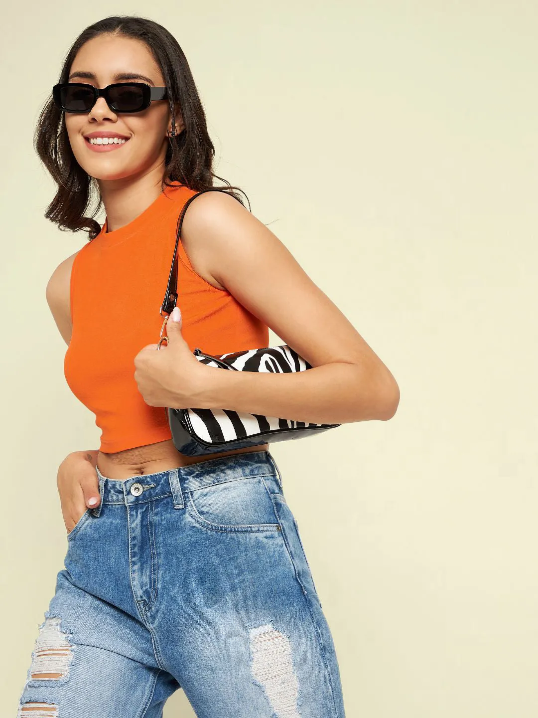 Cotton Stretchable High Neck Crop Top