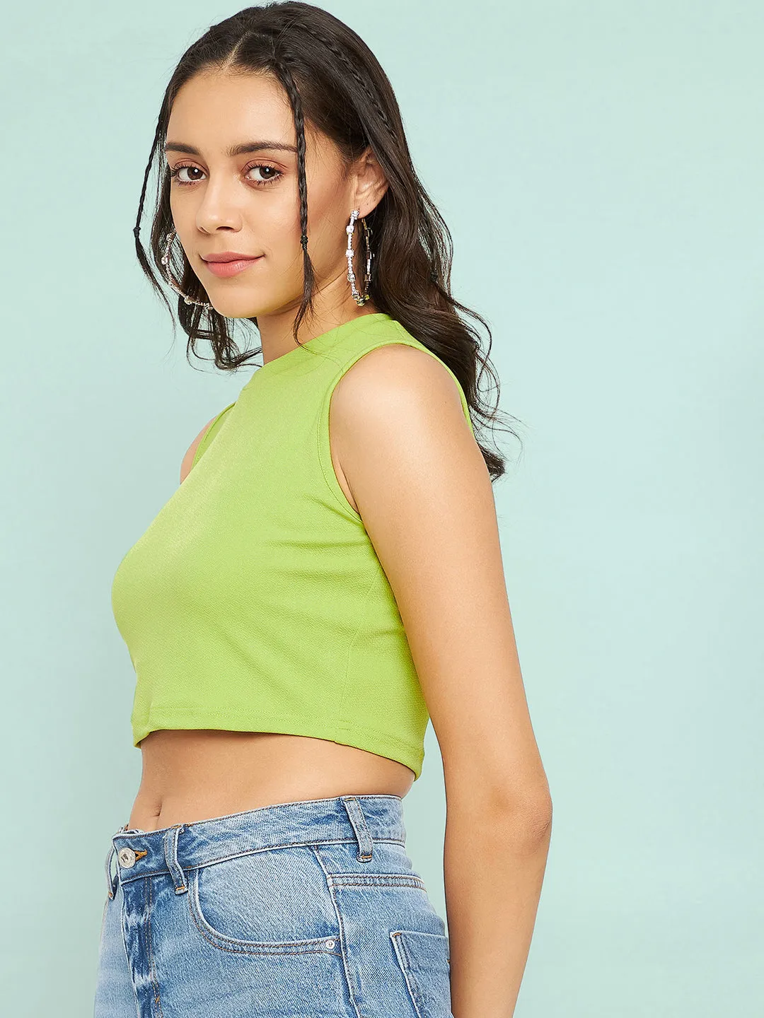 Cotton Stretchable High Neck Crop Top