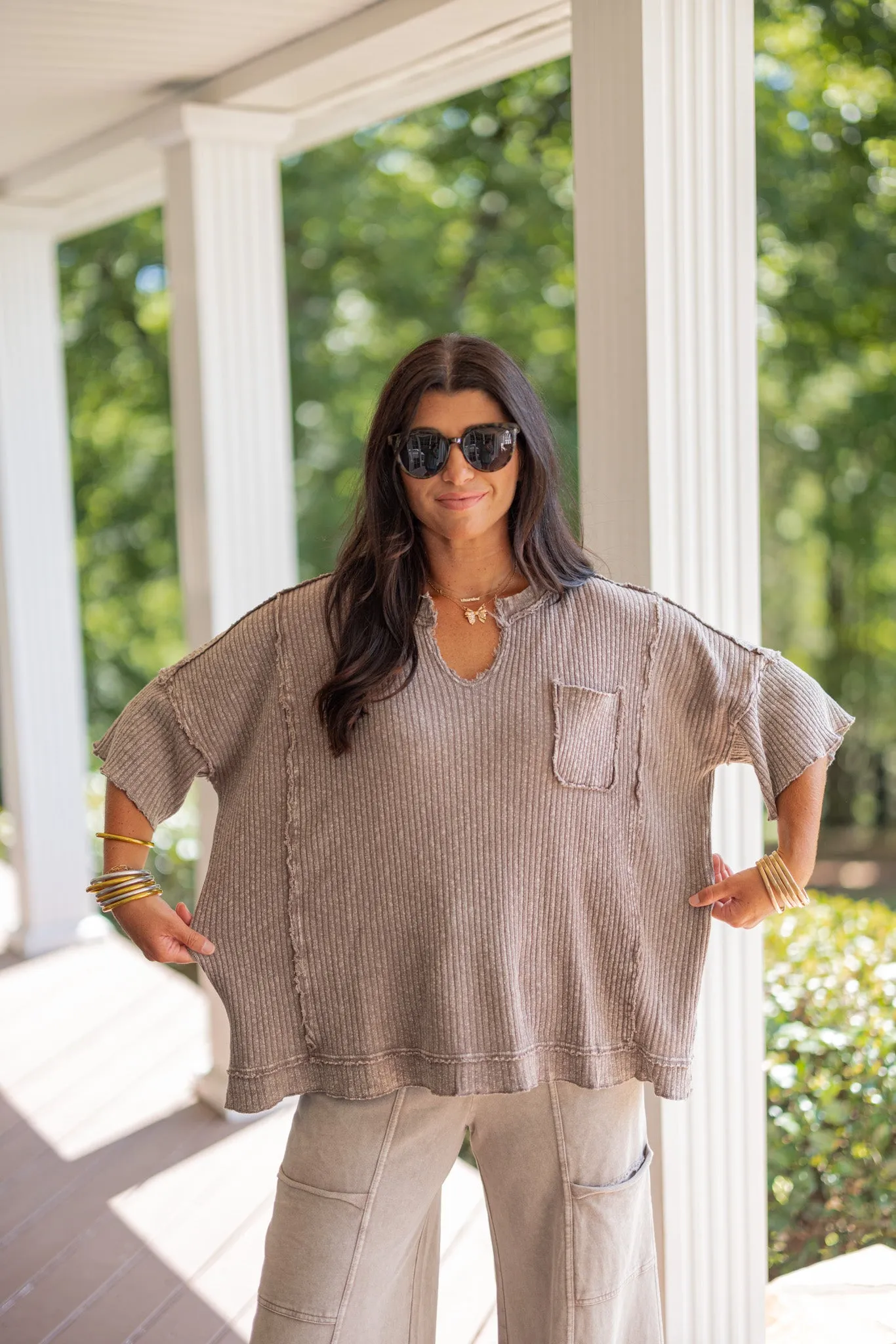 Cozy Perfection Washed Mocha Top