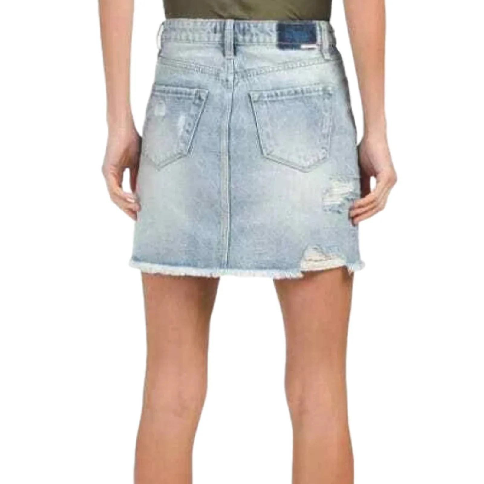 DEAR JOHN Women's Kaylee High Rise Frayed Hem Jean Destructed Denim Mini Skirt