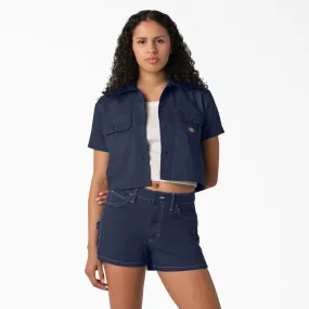 DICKIES - WOMEN'S SHORT SLEEVE CROP WORK SHIRT INK NAVY