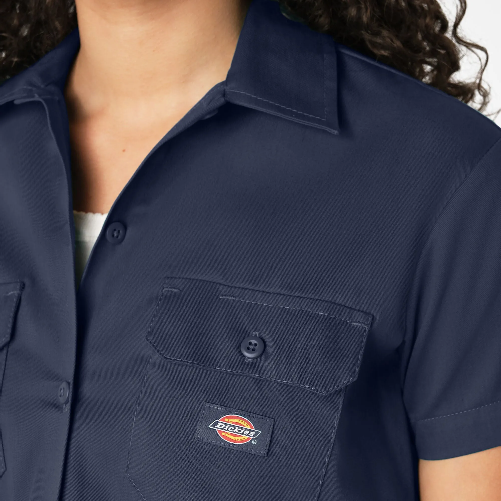 DICKIES - WOMEN'S SHORT SLEEVE CROP WORK SHIRT INK NAVY