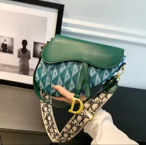 Dior Retro Saddle Bag For Women Oblique Printed Paired with Shoulder Strap (Green)