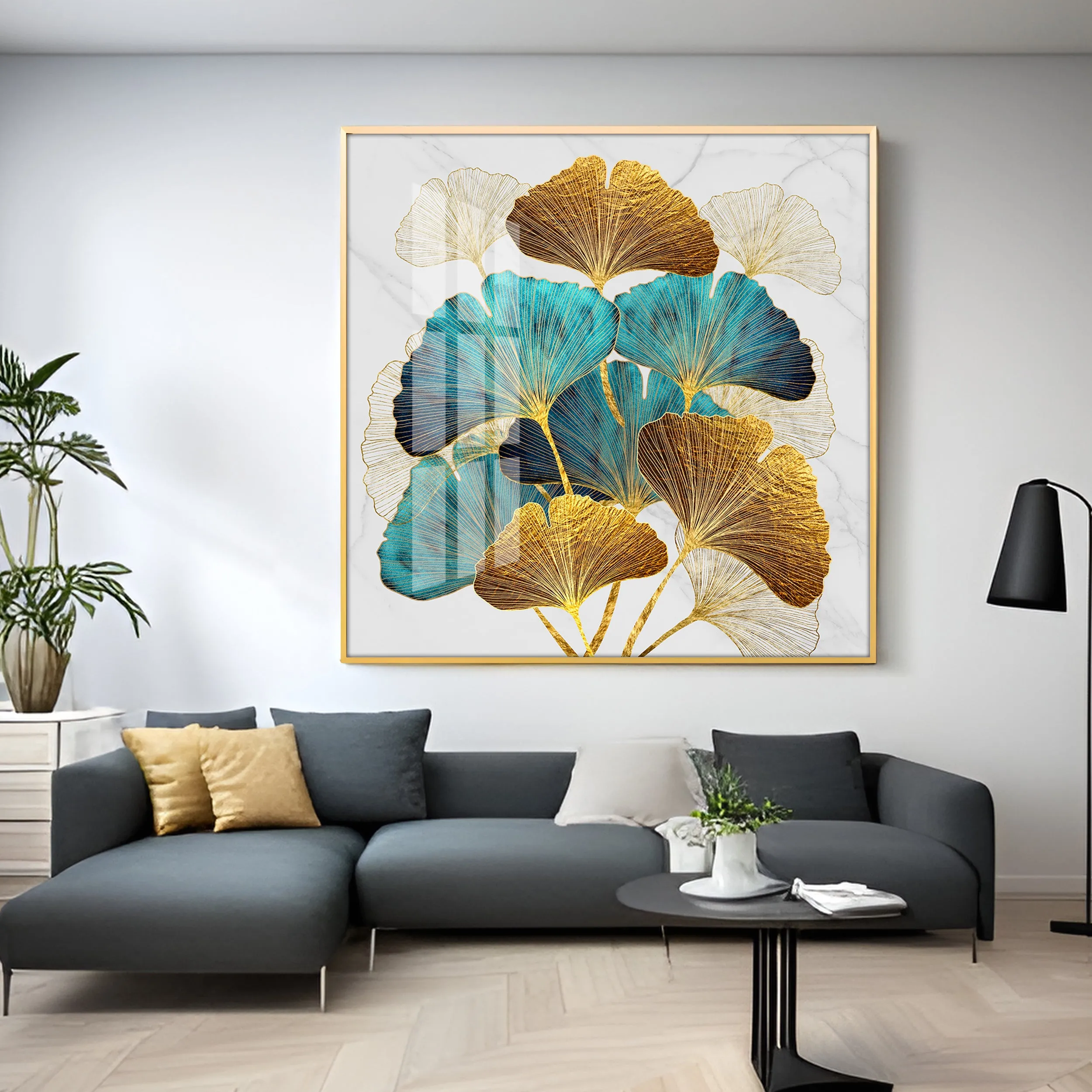 DIY Ginkgo Biloba Luxury Crystal Square Wall Art