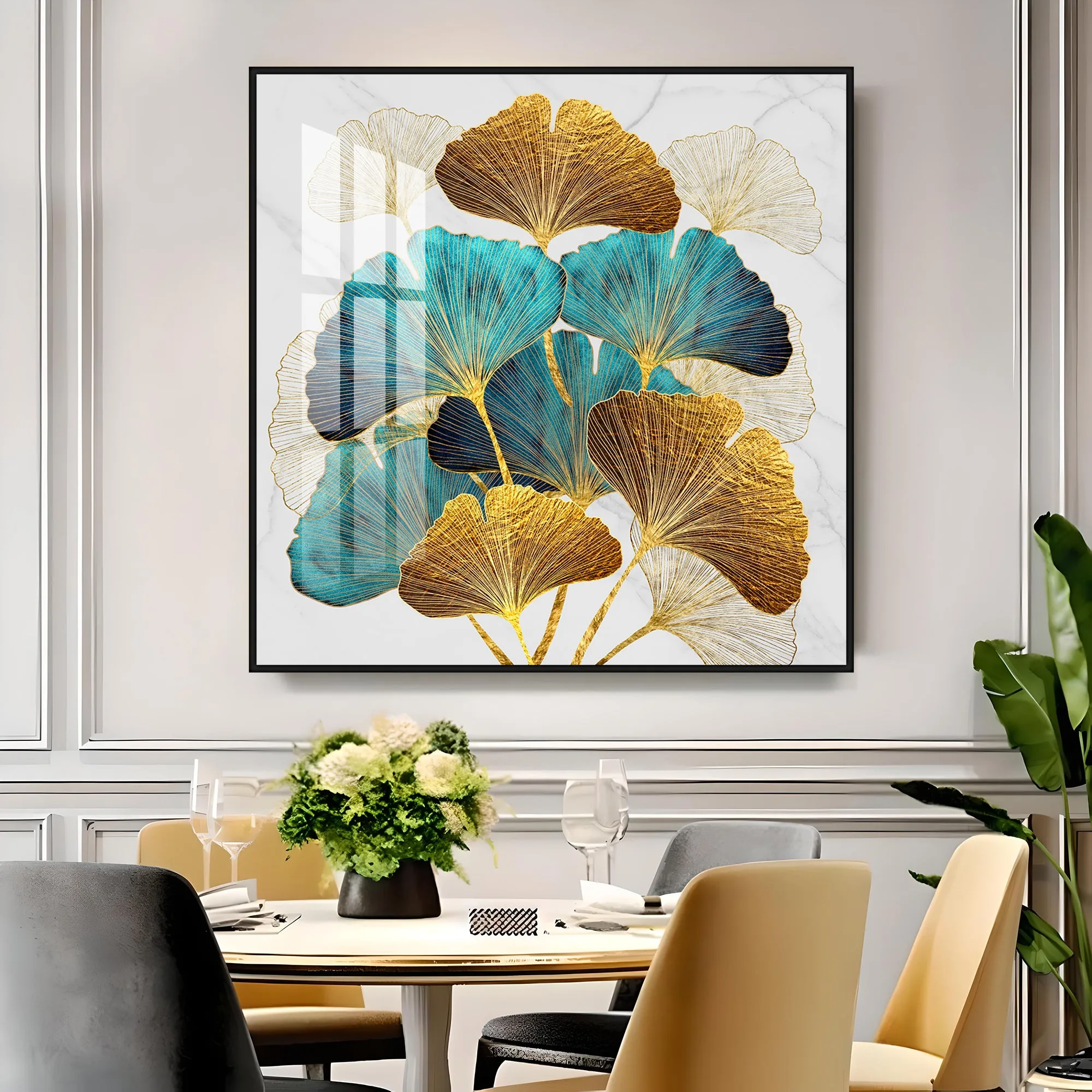 DIY Ginkgo Biloba Luxury Crystal Square Wall Art