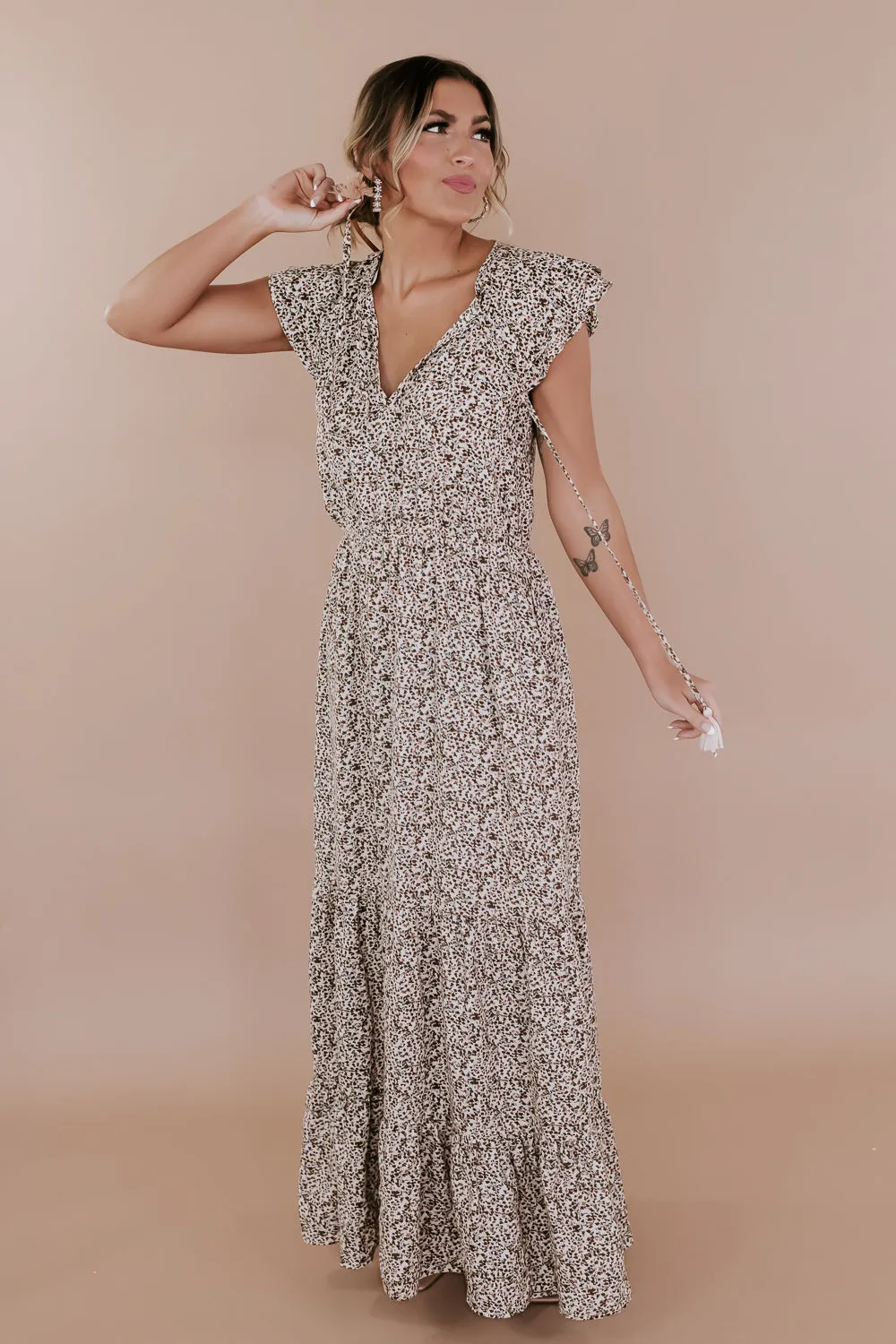 ECB Exclusive: Melody Floral Maxi Dress, Cream