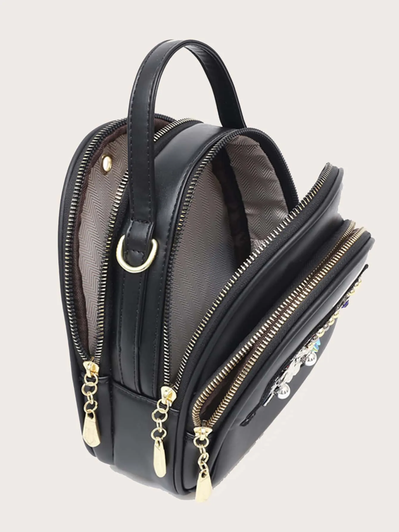 Elephant Appliques Curved Top Satchel Bag