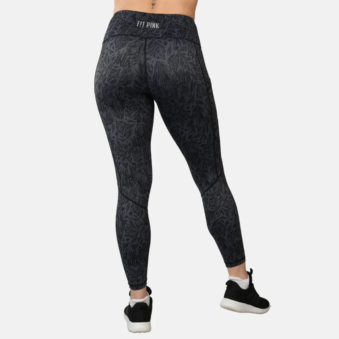 Elevate Gym Leggings - Abstract Grey Leaf