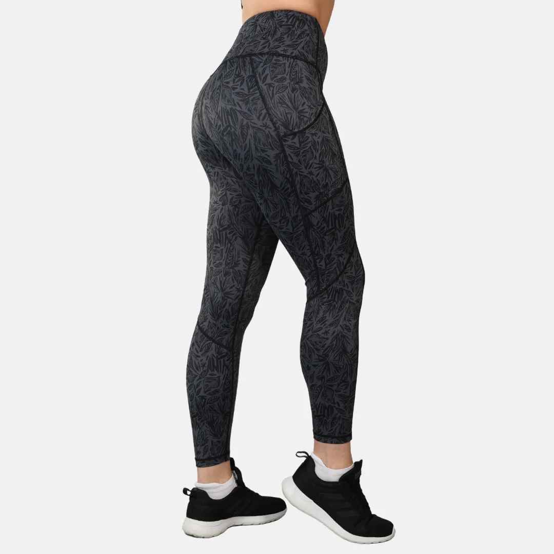 Elevate Gym Leggings - Abstract Grey Leaf