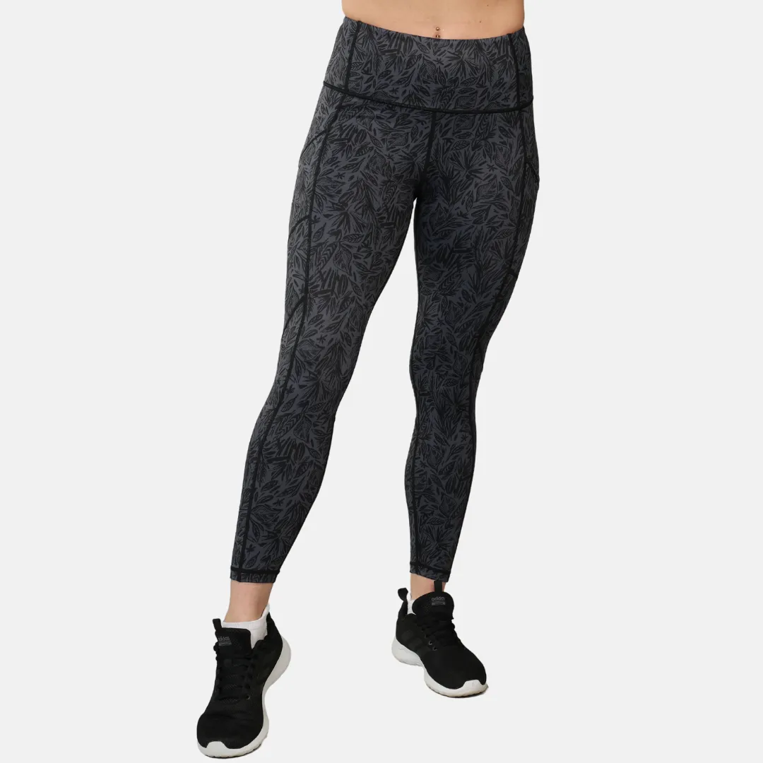 Elevate Gym Leggings - Abstract Grey Leaf