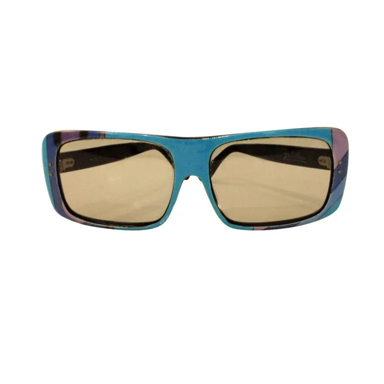 EMILIO PUCCI 1960s  Aqua Signature Print Sunglasses