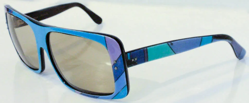 EMILIO PUCCI 1960s Blue Signature Print Sunglasses