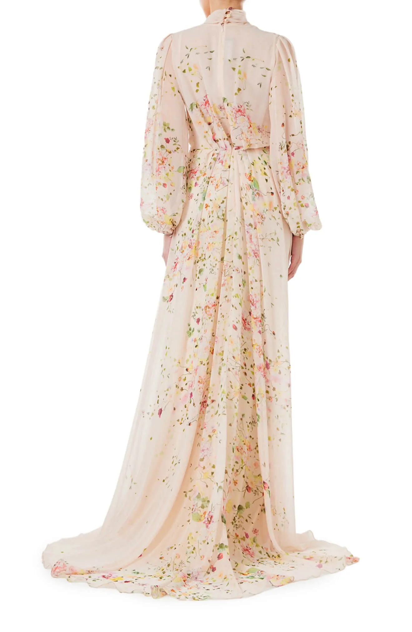 Floral Chiffon Long Sleeve Gown