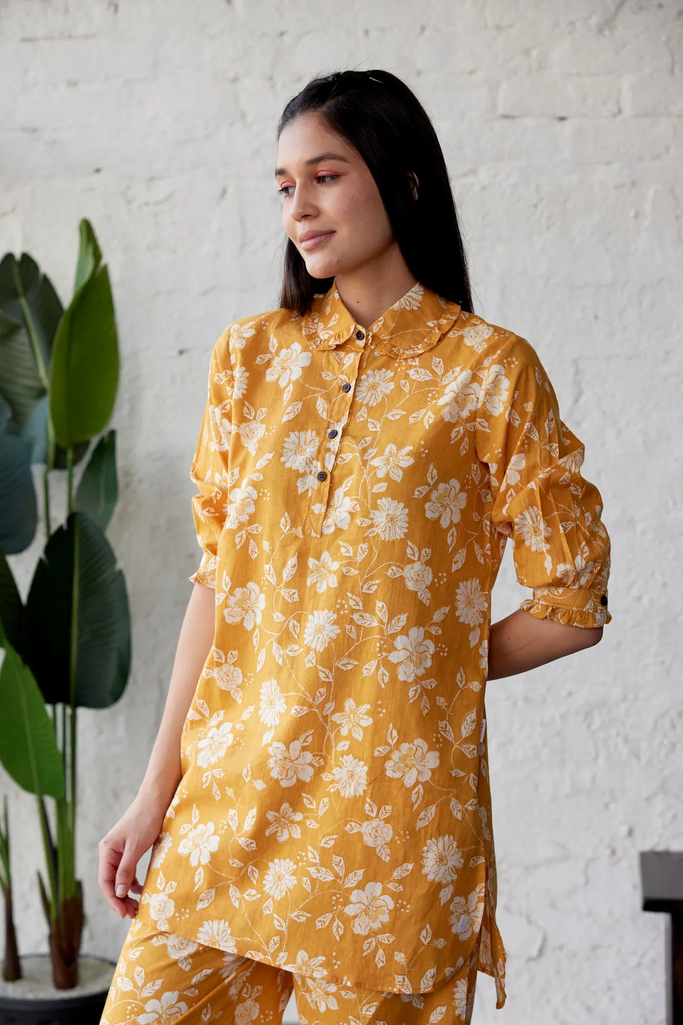 Floral Jaal on Mustard Pallazo Co-ord Set