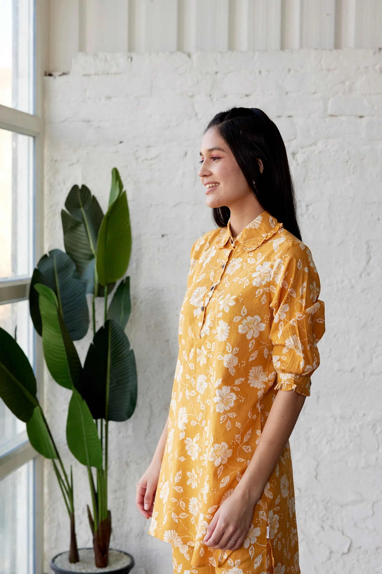 Floral Jaal on Mustard Pallazo Co-ord Set