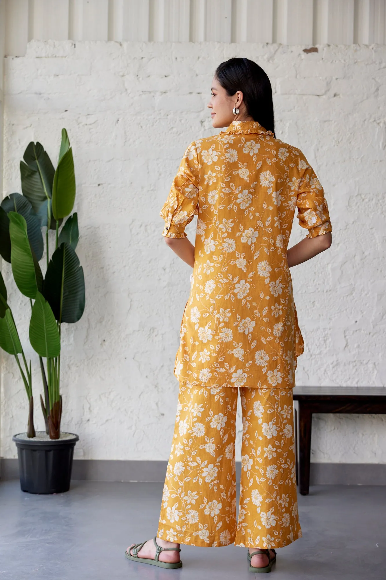 Floral Jaal on Mustard Pallazo Co-ord Set