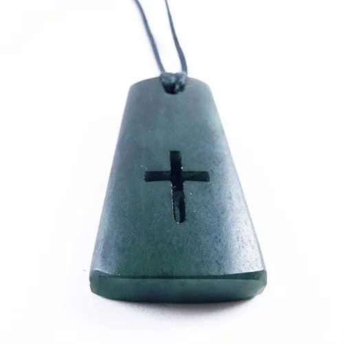 Genuine NZ Greenstone Drop Necklace with Cross