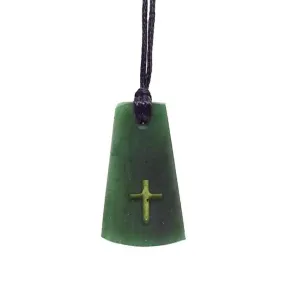 Genuine NZ Greenstone Drop Necklace with Cross