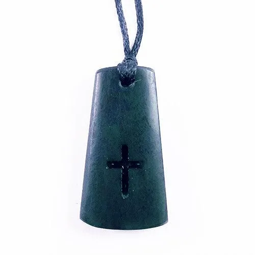 Genuine NZ Greenstone Drop Necklace with Cross