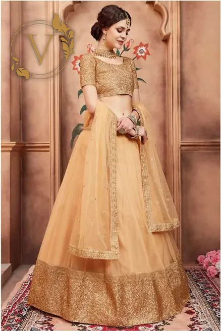 Gold Designer Lehenga with Dupatta