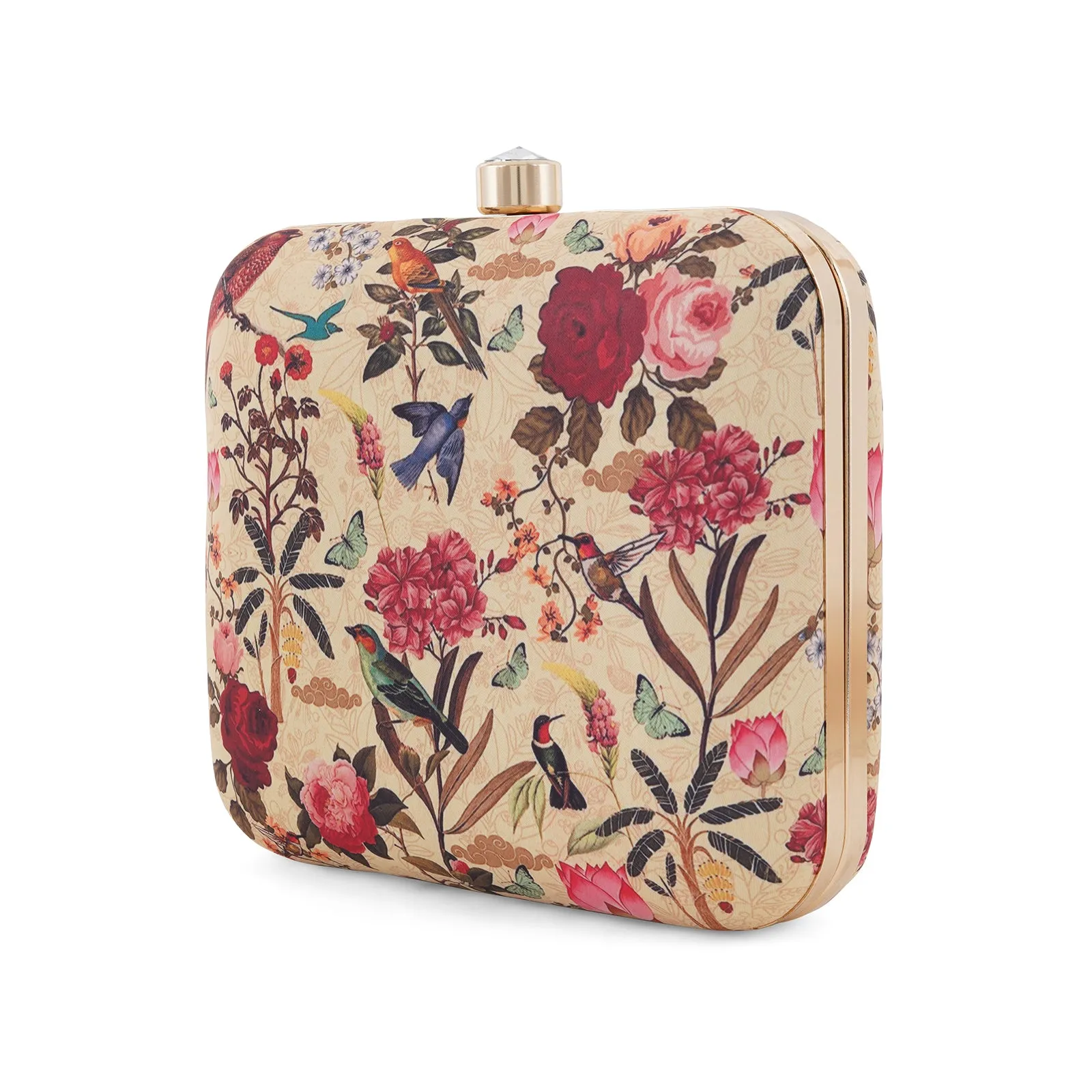 Grandma's Garden Cream Printed Clutch