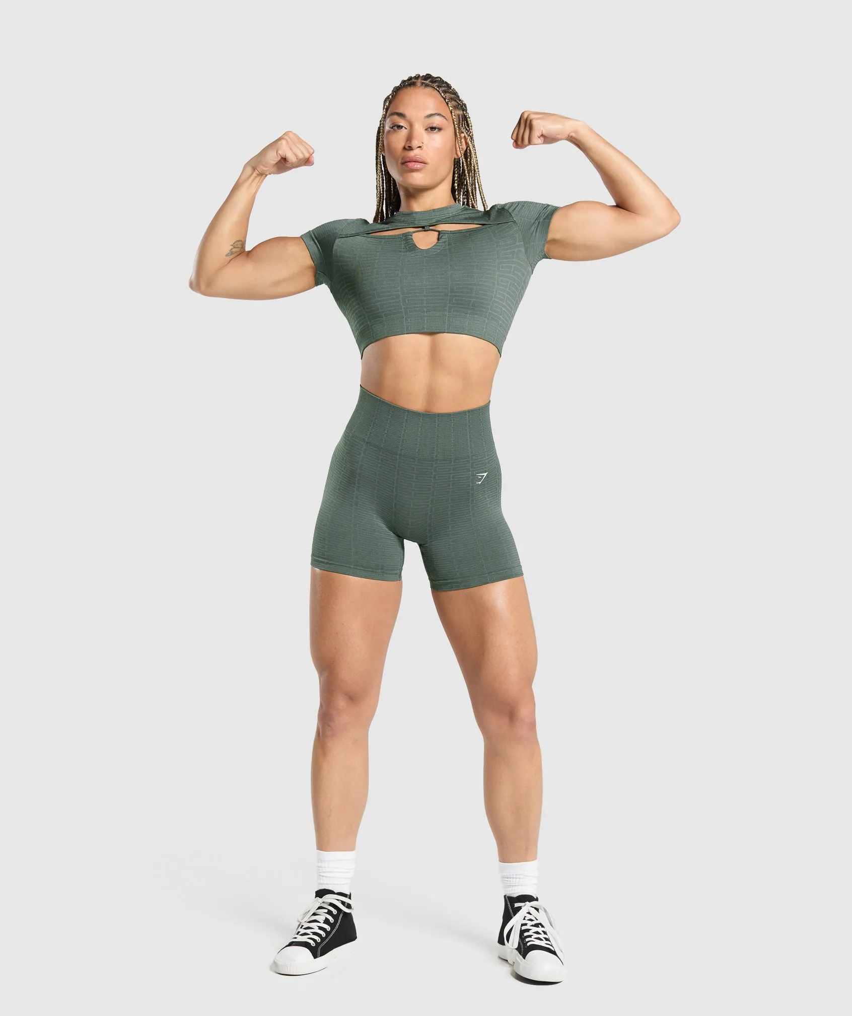 Gymshark Adapt Monogram Seamless Ruched Crop Top - Slate Teal/Cargo Teal