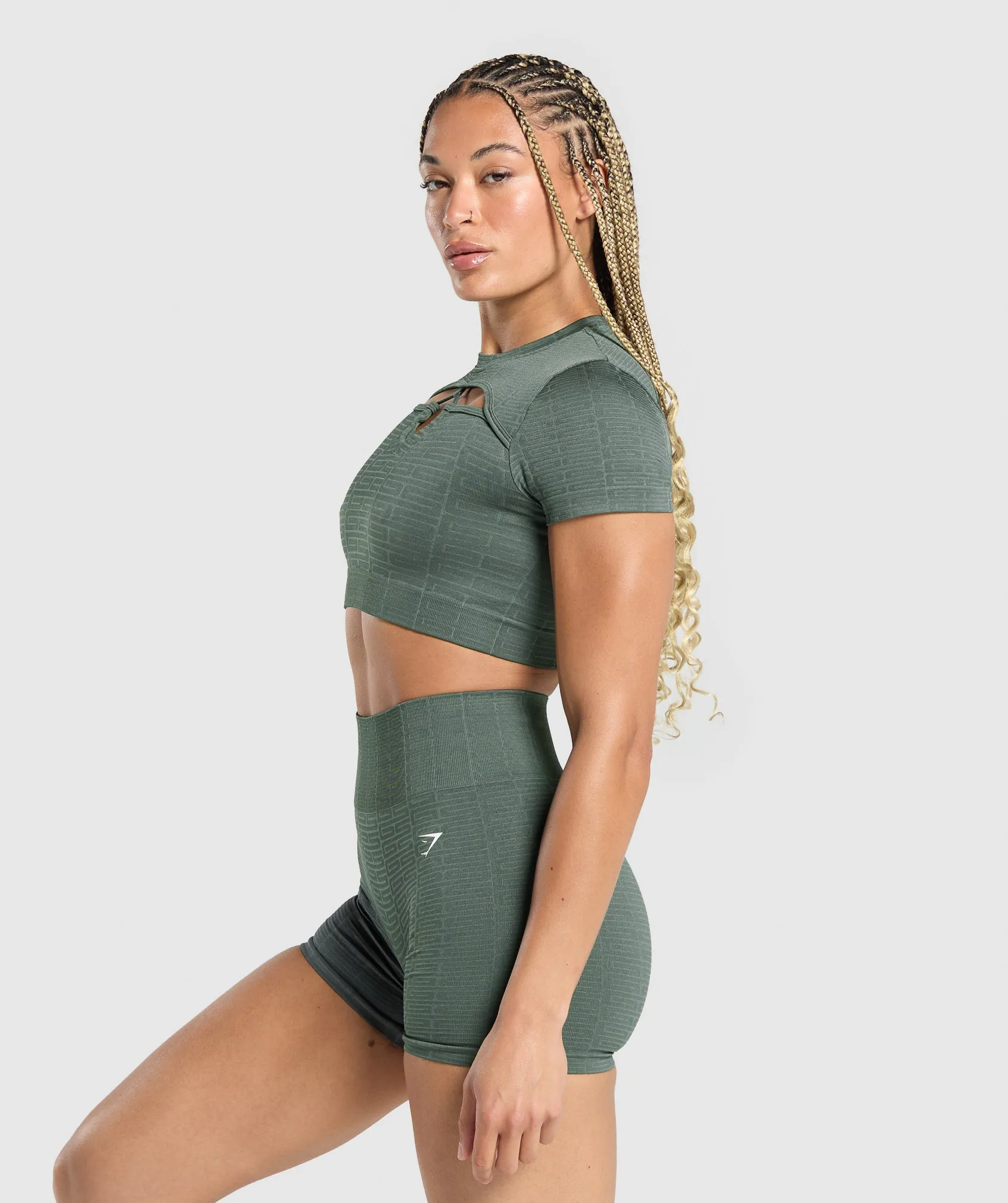 Gymshark Adapt Monogram Seamless Ruched Crop Top - Slate Teal/Cargo Teal